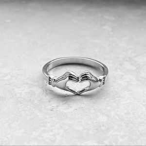 Sterling Silver Minimalist Heart Hand Ring, Claddagh Rings, I Love You Jewelry
